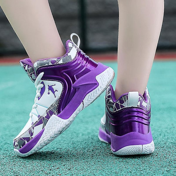 Basketskor för barn Mode Pojkar Flickor Sneakers Andas Sportskor 668 Purple 36