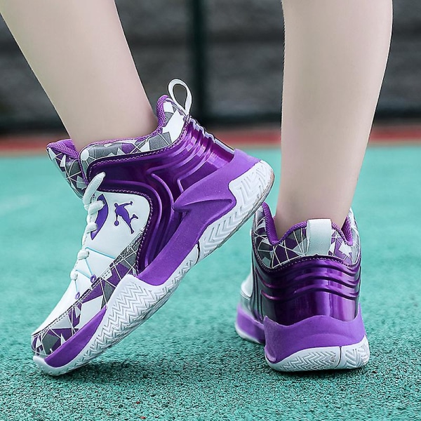 Basketskor för barn Mode Pojkar Flickor Sneakers Andas Sportskor 668 Purple 40