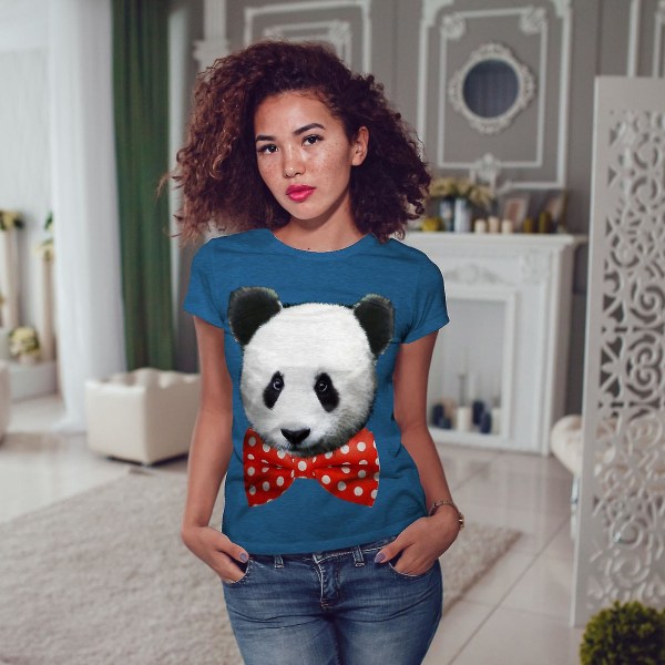 Panda Söt Bowtie Rolig Kunglig T-shirt för kvinnor XL