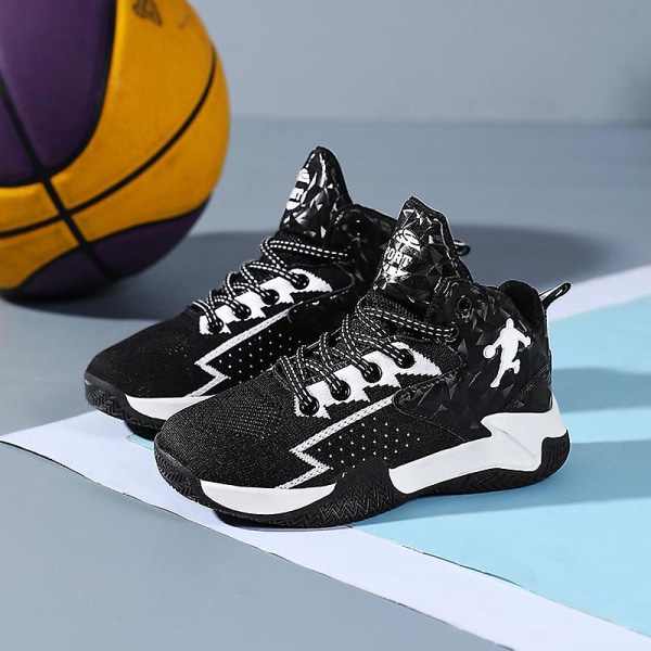 Basketskor för barn Mode halkfria sneakers Andas sportskor A801 BlackWhite 32