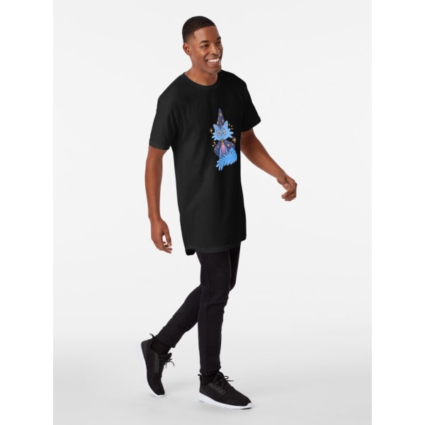 Magisk blå kattunge med cap och cape Lång T-shirt Black XL_Front