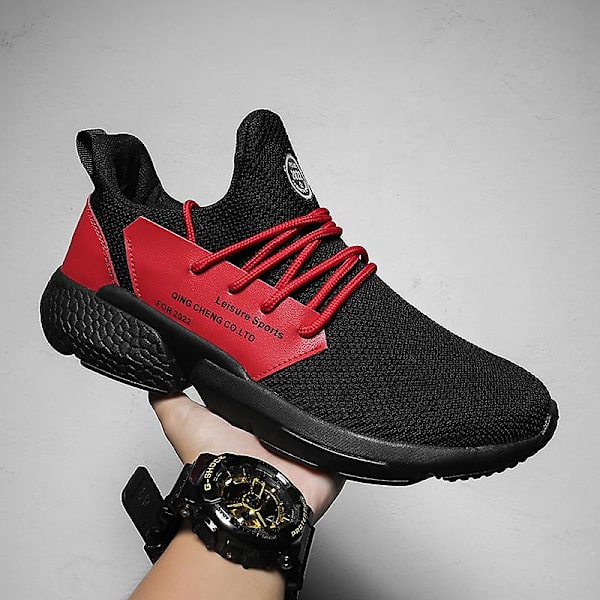 Herrsneakers Lättviktssportlöparskor Andas promenadskor BlackRed 42