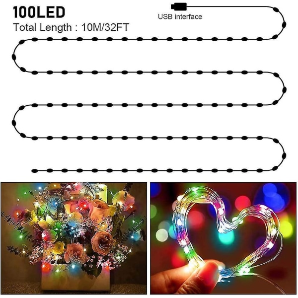 10m 100led Flerfärgade String Lights Inuti. Heilwiy 16 färger 4 lägen utomhus USB