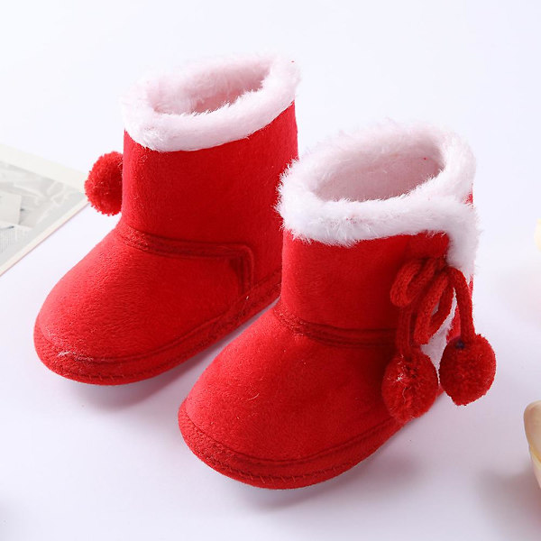 Vintervarma nyfödda toddler 1 år baby Flickor Pojkar Skor Mjuk sula Pälssnöskor 0-18M Red 7-12 Months