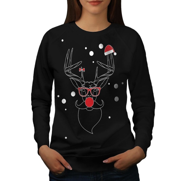 Christmas Deer Red Women Blacksweatshirt XXL