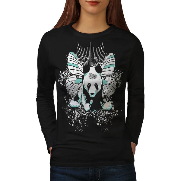 Panda Butterfly Svart långärmad T-shirt för kvinnor S