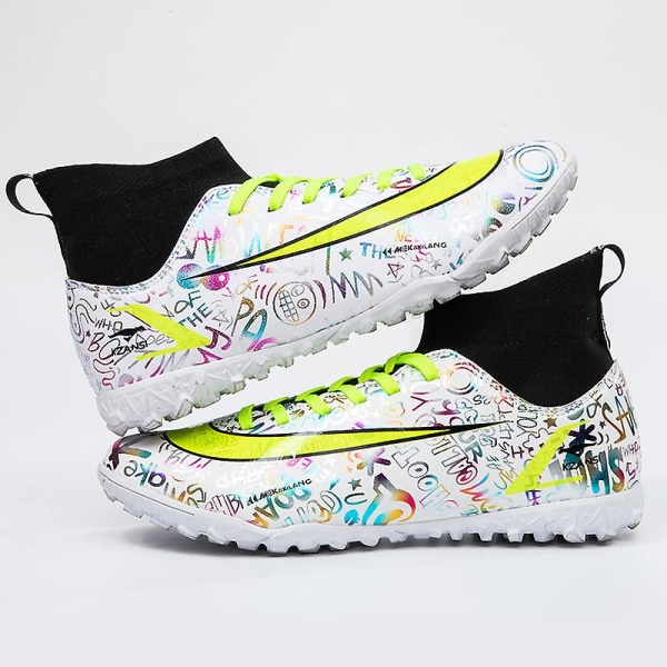 Fotbollsskor för män Halkfria fotbollsskor Klossar Gräs Fotbollssneakers Yjk66 White 39