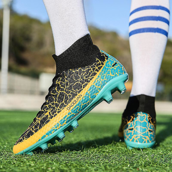Fotbollsskor för män Halkfria fotbollsskor Klossar Gräs Fotbollssneakers Yjt2215A BlackYellow 41
