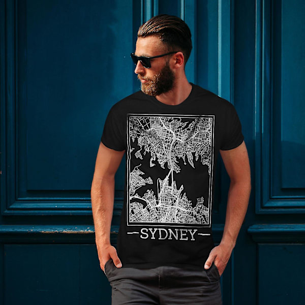 Australien Sydney Karta Män Blackt-shirt | Wellcoda L