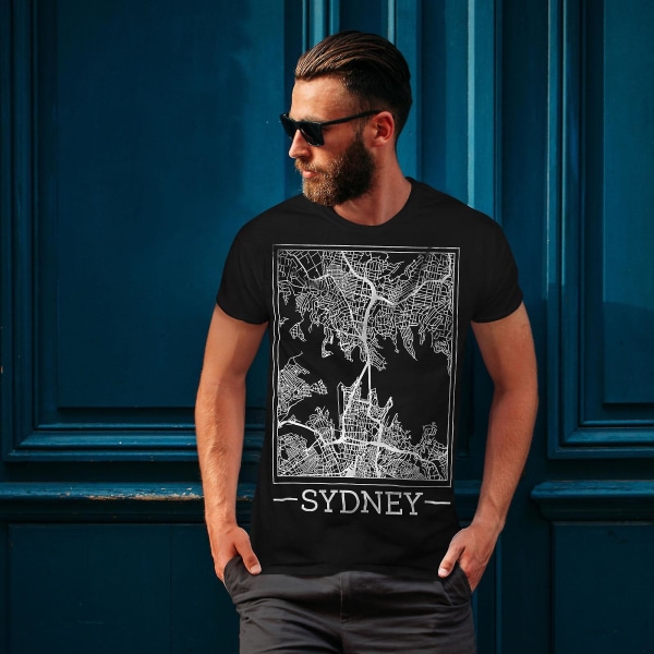 Australien Sydney Karta Män Blackt-shirt | Wellcoda XXL