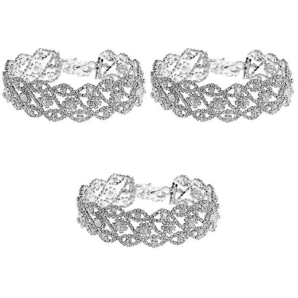3st Crystal Choker Halsband Simulerat diamanthalsband Smycken present för kvinnor (silver)