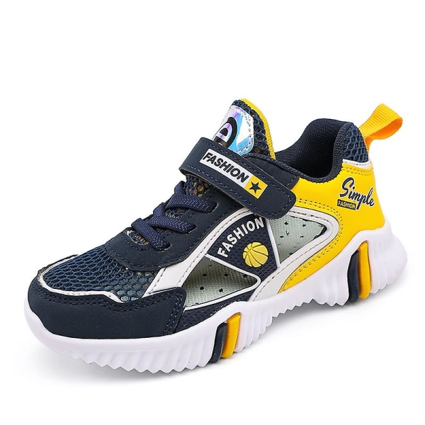 Sneakers för barn för pojkar, flickor, löpning tennisskor, lätt andas, sport, atletisk 3B585 BlueYellow 32