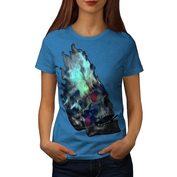 Flaming Metal Rock Skull Kunglig T-shirt för kvinnor XXL