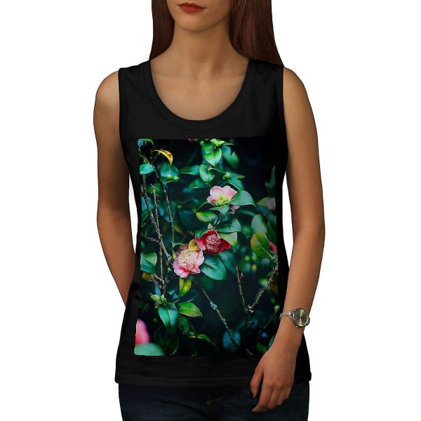 White Pink Flower Women Blacktank Top XL