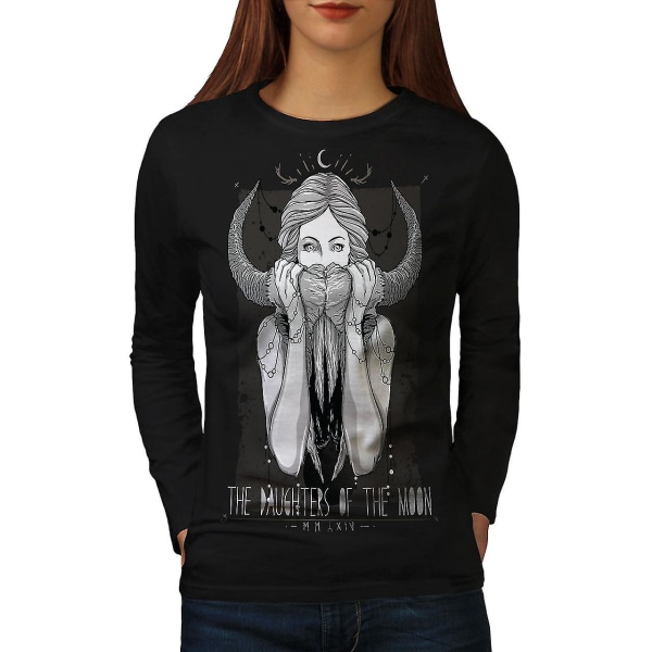 Girl Moon Dotter Skull Kvinnor Blacklong Sleeve T-shirt XL