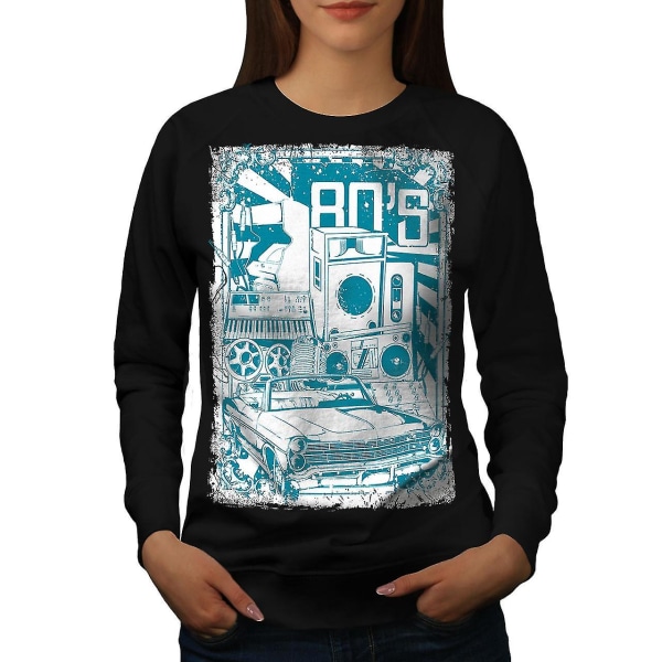 8s Music Car Vintage Women Blacksweatshirt | Wellcoda M