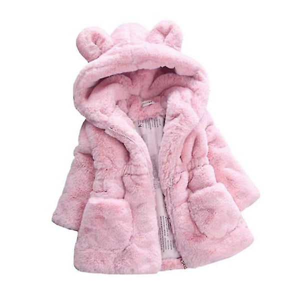 Barn Flickor Fluffig fuskpäls Hooded Parka Coat Fleece Tjock Jacka Vinter Ytterkläder Pink 7-8 Years