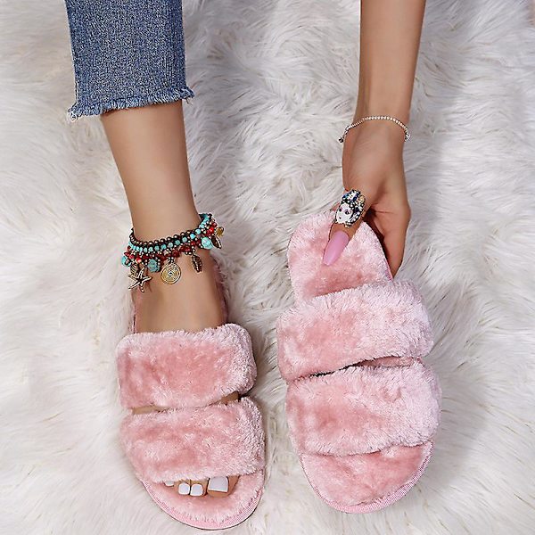 Damtofflor Flat Home Outdoor Casual Fur Tofflor Inomhus plysch tofflor Gul Pink 41