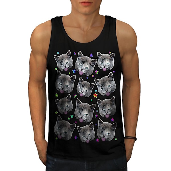 Stars Pattern Funy Cat Men Blacktank Top M