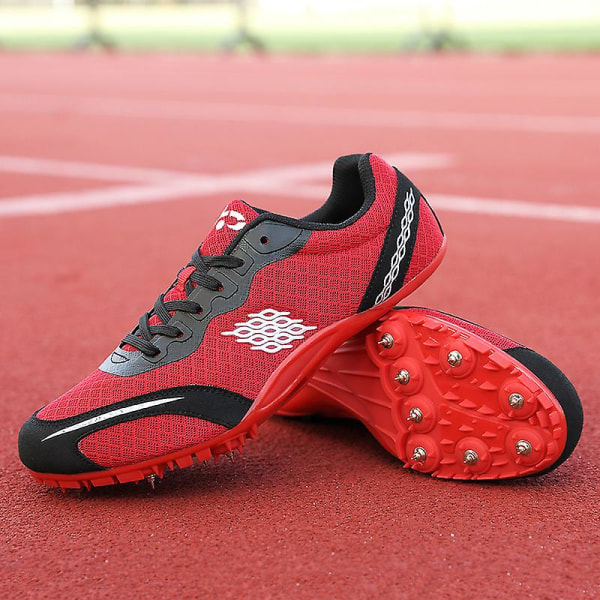 Friidrottsskor för män Spikes Track Race Hoppande Sneakers Professionell löpning Nail Spikes Skor Tj016 Red 36