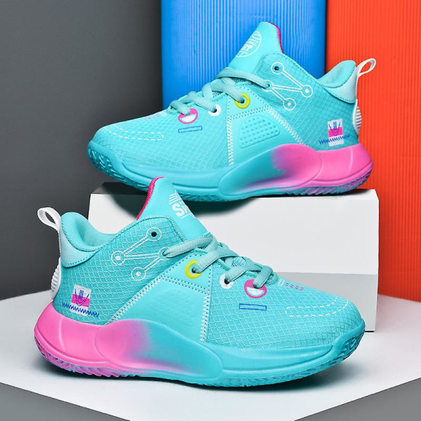 Barn Basketskor Mode Pojkar Flickor Sneakers Sportskor som andas 2La099 Cyan 32