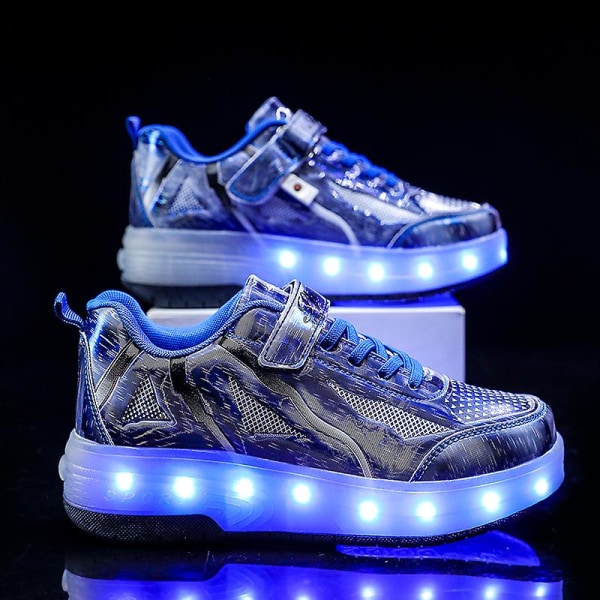 Barnsneakers Dubbelhjulsskor Led Light Skor q8 Blue 30