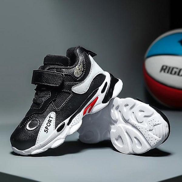 Barn Basketskor Mode Pojkar Flickor Sneakers Andas Sportskor X201 BlackRed 32