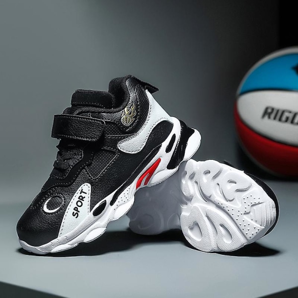 Barn Basketskor Mode Pojkar Flickor Sneakers Andas Sportskor X201 BlackRed 33