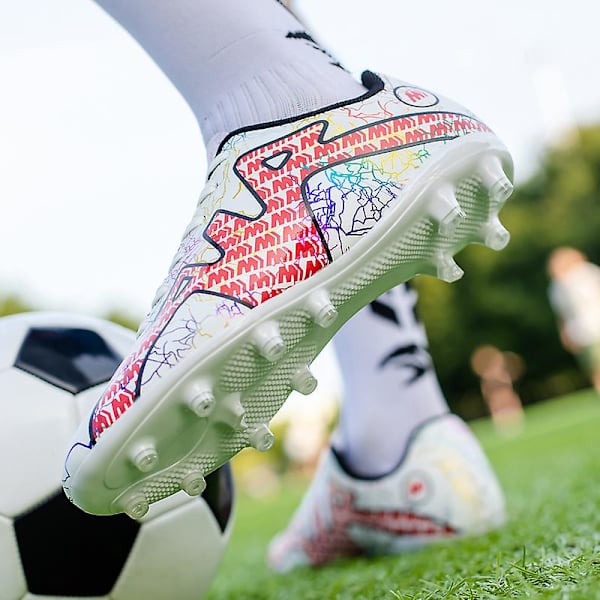 Fotbollsskor för män Halkfria fotbollsskor Klossar Gräs Fotbollssneakers Yj211 WhiteRed 38