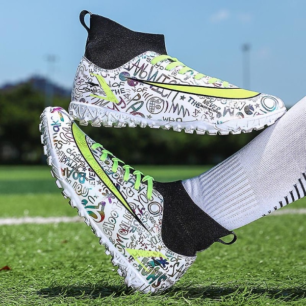 Fotbollsskor för män Halkfria fotbollsskor Klossar Gräs Fotbollssneakers Yjk66 White 35