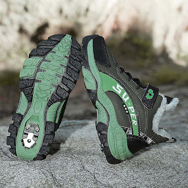 Barn vandringsskor Andas sneakers Halkfria Pojkar Flickor Vinterskor X899 BlackGreen 34