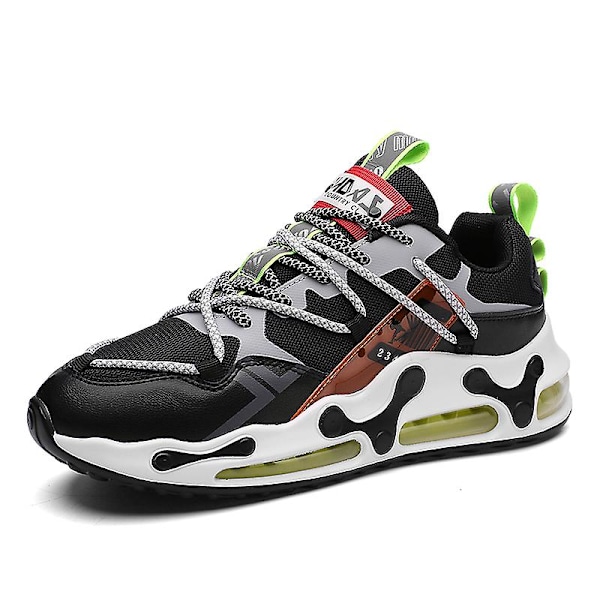 Herrsneakers Andningsluftkudde Sportlöparskor 1658 BlackGreen 44