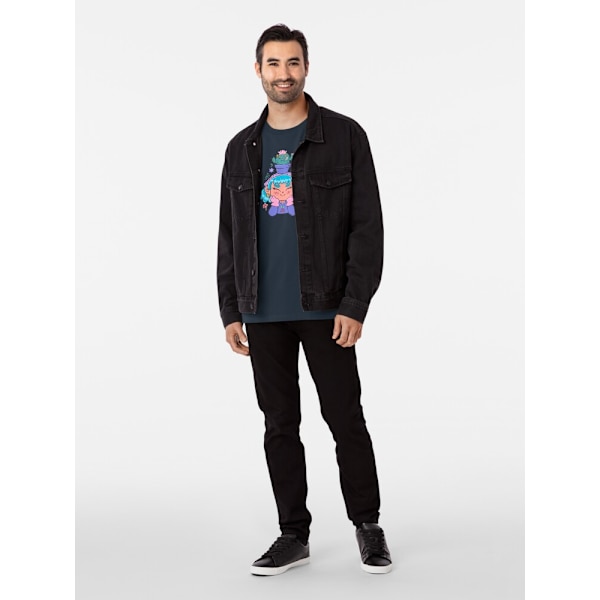 Söt och leende trädgårdsmästarflicka med kaktus och små växter kawaii Premium T-shirt Navy XL_Front