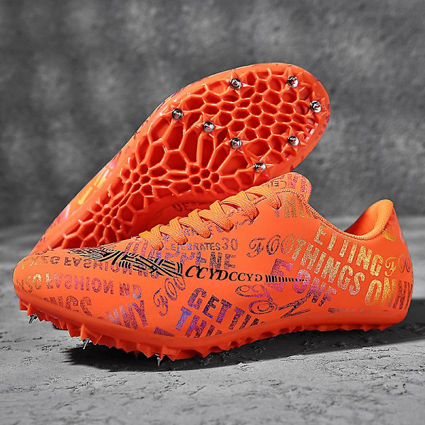 Friidrottsskor för män Spikes Track Race Hoppande Sneakers Professionell löpning Nail Spikes Skor 3C519 Orange 43