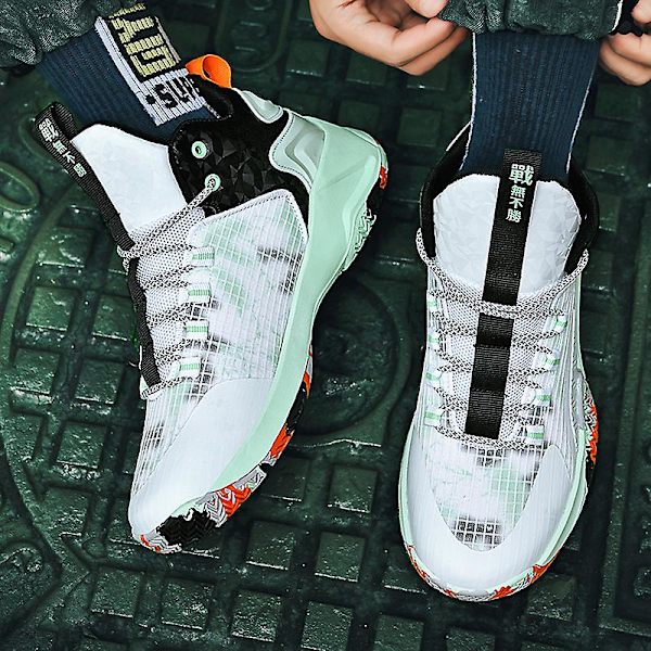 Basketskor för män Mode Halkfria Sneakers Andas Sportskor Yj853 WhiteCyan 41