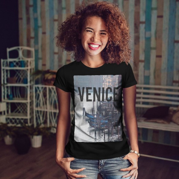 Venedig Urban Photo City Svart t-shirt för kvinnor XL