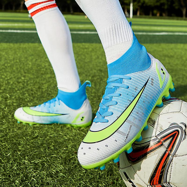 Fotbollsskor för män Höga fotbollsskor för vuxna Grästräning Sport Skor Sneakers 2J8066A Cyan 43