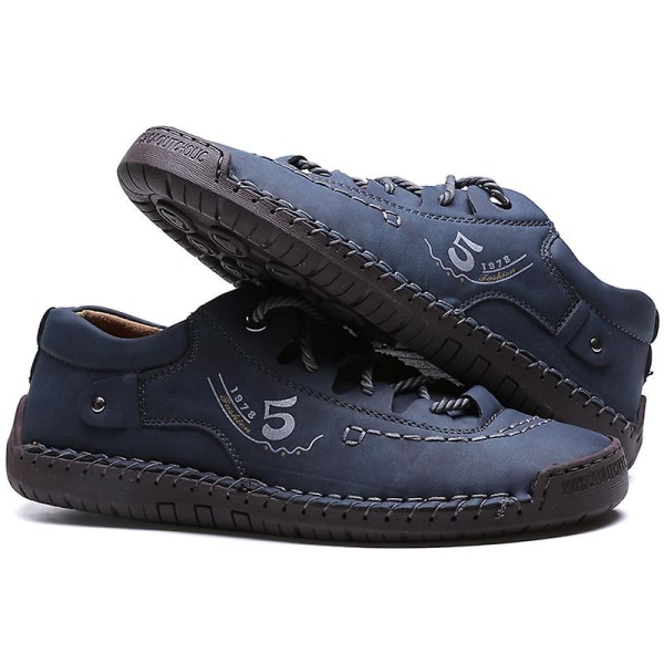 Herrskor Mode Läderskor Handsydda Casual Shoes 9931 Blue 40