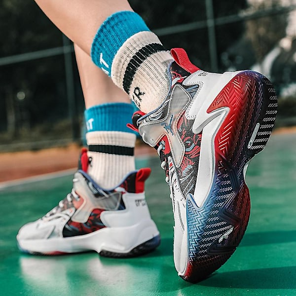 Basketskor för män Mode Halkfria sneakers Sportskor som andas Yjk801 WhiteRed 44