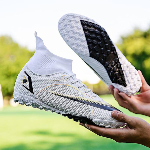 Fotbollsskor för män Halkfria fotbollsskor Klossar Gräs Fotbollssneakers Yjz18A White 37