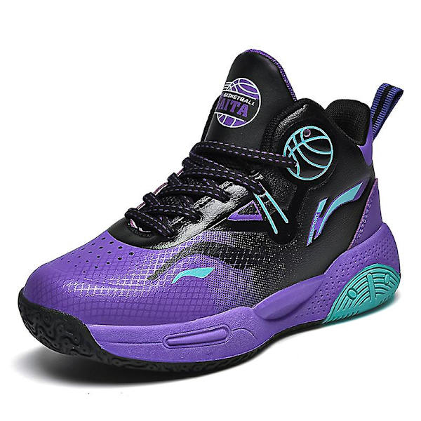 Basketskor för barn Mode Pojkar Flickor Sneakers Andas Sportskor 2210 BlackPurple 33