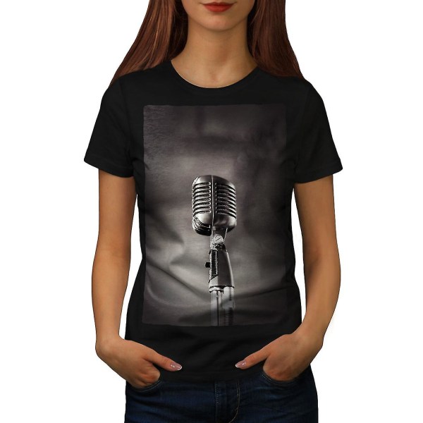 Klassisk mikrofon svart t-shirt för kvinnor S