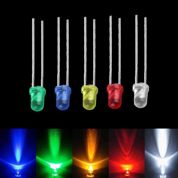100st 3mm Vit Grön Röd Blå Gul Led Glödlampa Emitting Diod Lamps