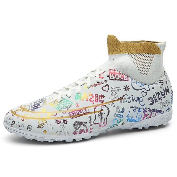 Fotbollsskor för män Fotbollsskor med hög ankel för vuxna Grästräning Sport Skor Sneakers 2J339 White 35