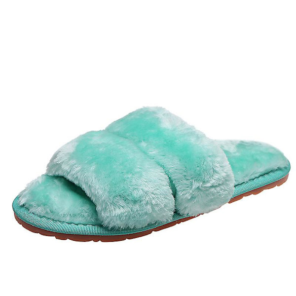 Damtofflor Flat Home Outdoor Casual Fur Tofflor Inomhus plysch tofflor Gul Blue 36