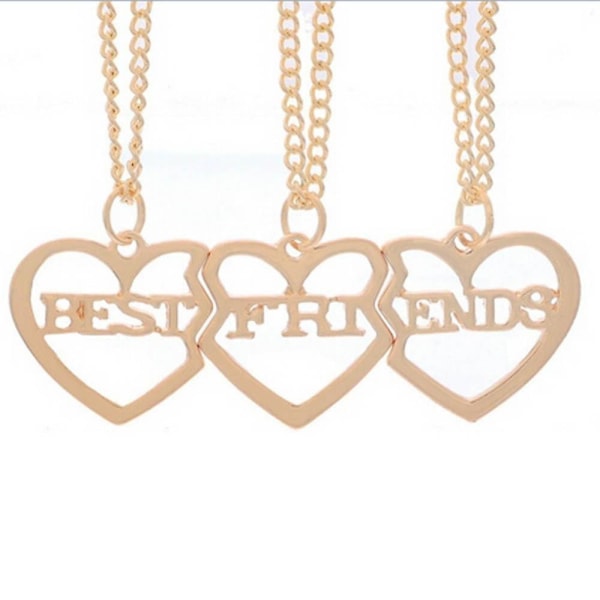 Best Friends BFF Halsband för guld Silver Rosegold Pläterat hjärta halsband för 3 Vänskapspresent