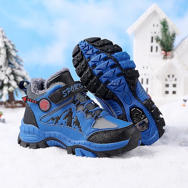 Pojkar Snow Boots Vinter Vattentät Antisladd Stövlar Vandring Outdoor Skor För Barn X858 Blue 34
