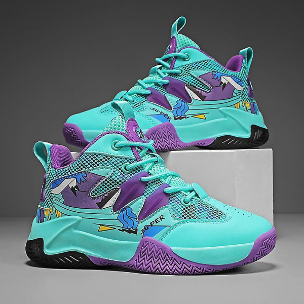 Barn Basketskor Mode Pojkar Flickor Sneakers Sportskor som andas 2L7066 Cyan 40
