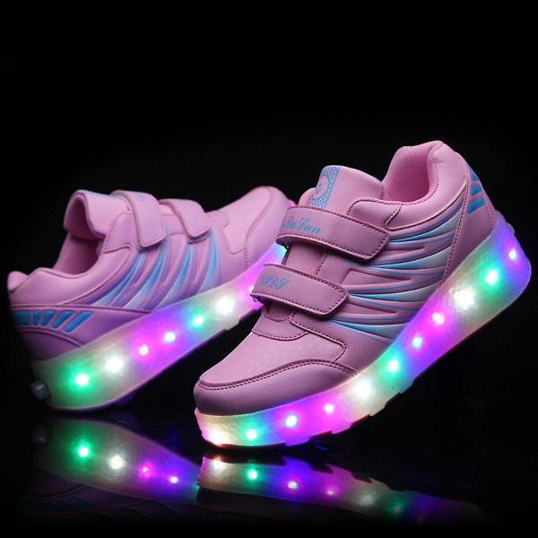 Barnsneakers Dubbelhjulsskor Led Light Shoes 988 Pink 29