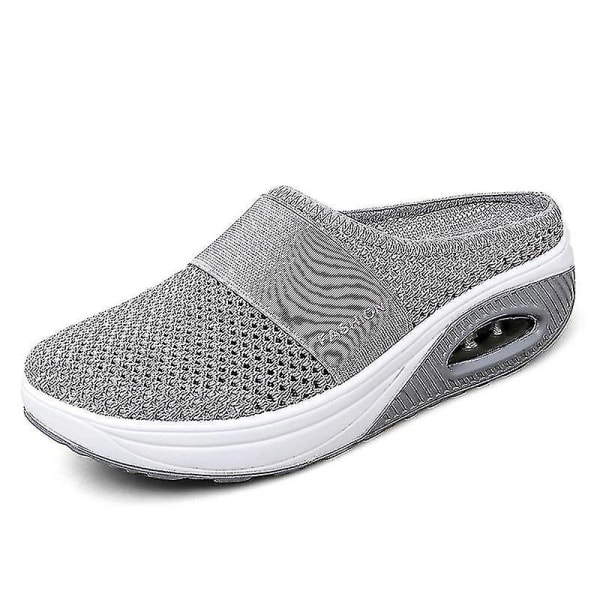 Vuxen luftkudde Promenadskor Andas Casual Mesh Slip On Walking Skor för utomhus inomhus Nytt 26 Gray 39